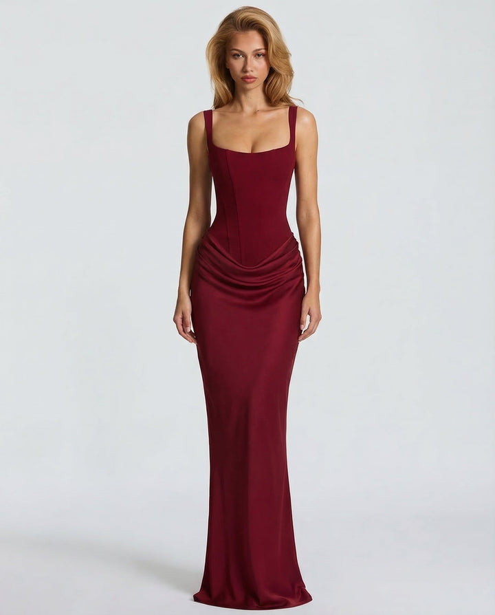 Women's Square Neck Maxi Dress with Draped Waist