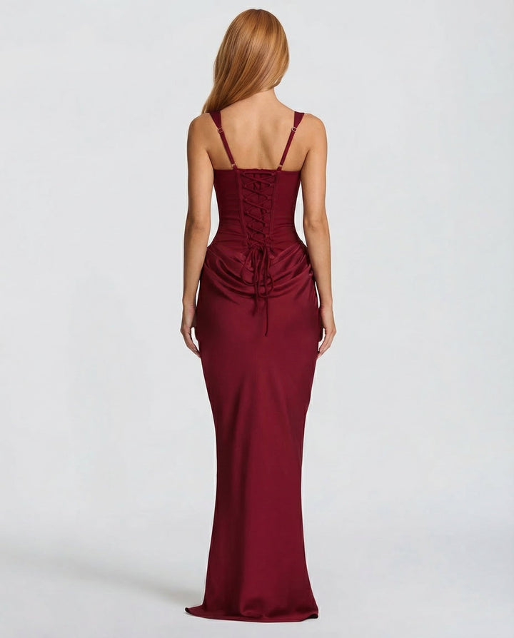 Women's Square Neck Maxi Dress with Draped Waist