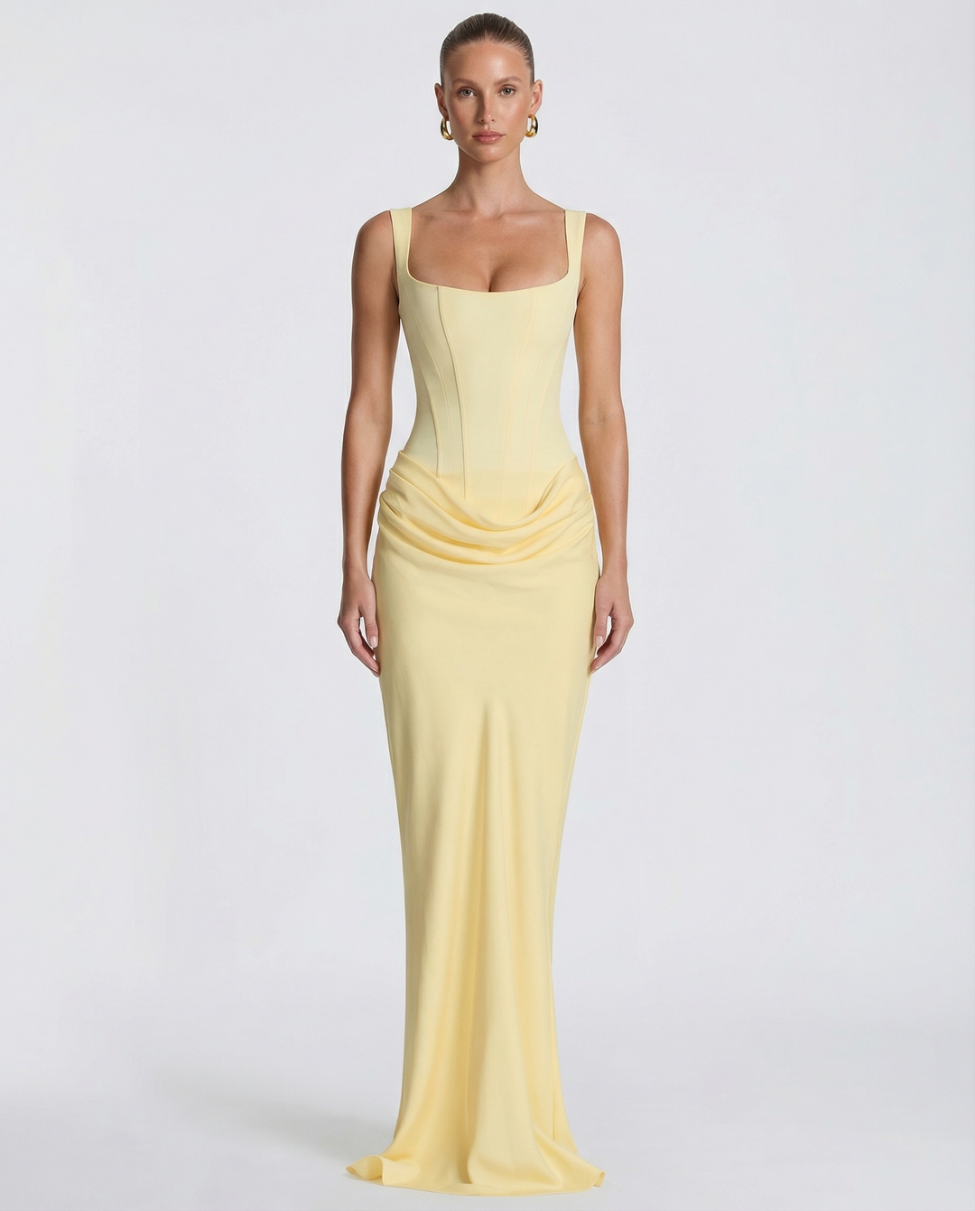 Women's Square Neck Maxi Dress with Draped Waist