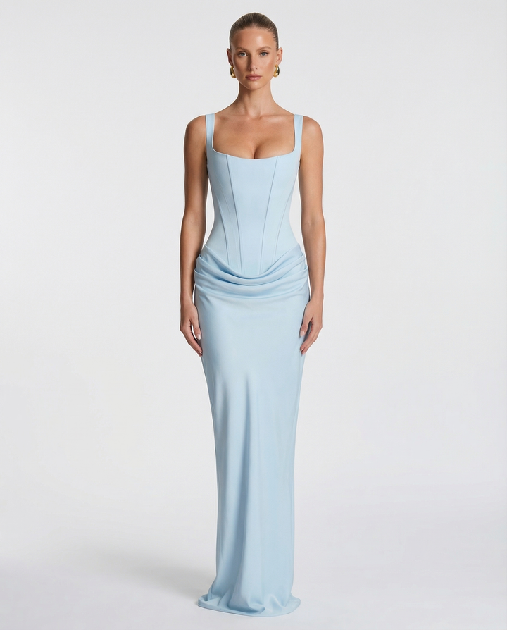 Women's Square Neck Maxi Dress with Draped Waist