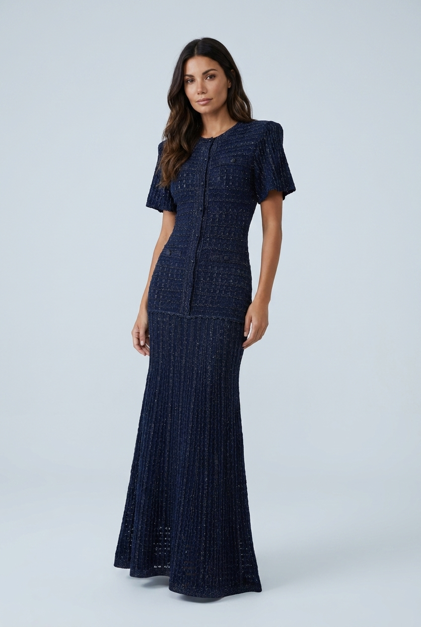 Women's Open Knit Maxi Dress - Navy