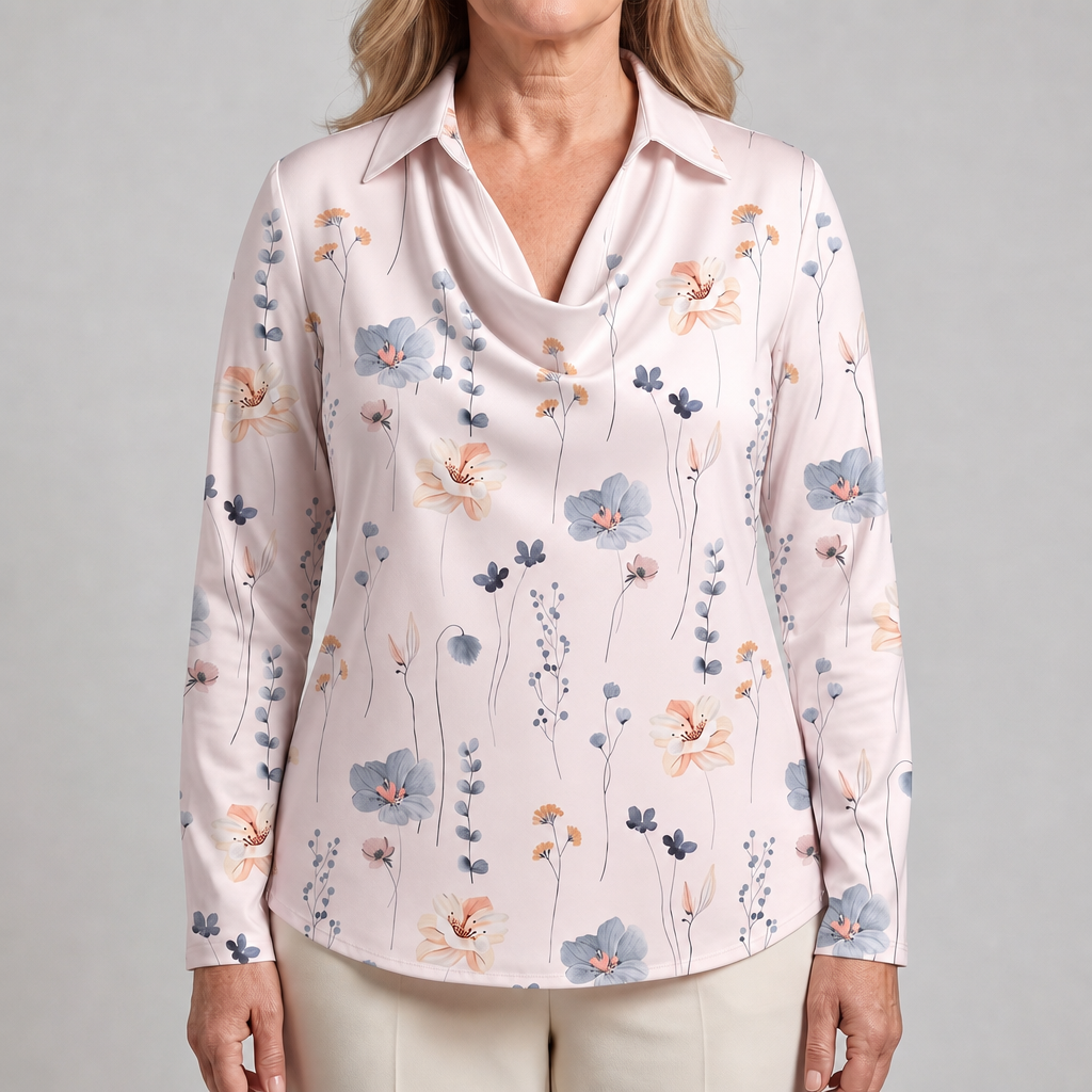 Women's Satin Pleated Draped Blouse with a Cowl Neck