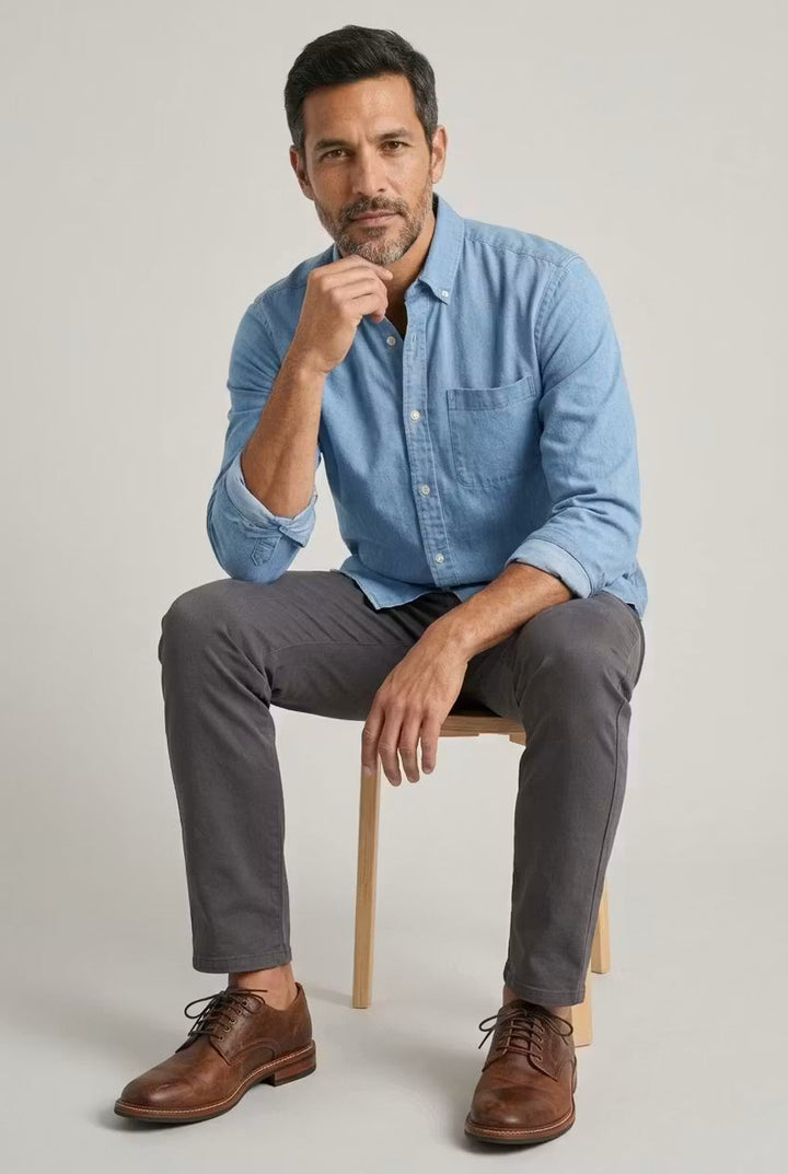 Men's Chambray Shirt with Relaxed Fit