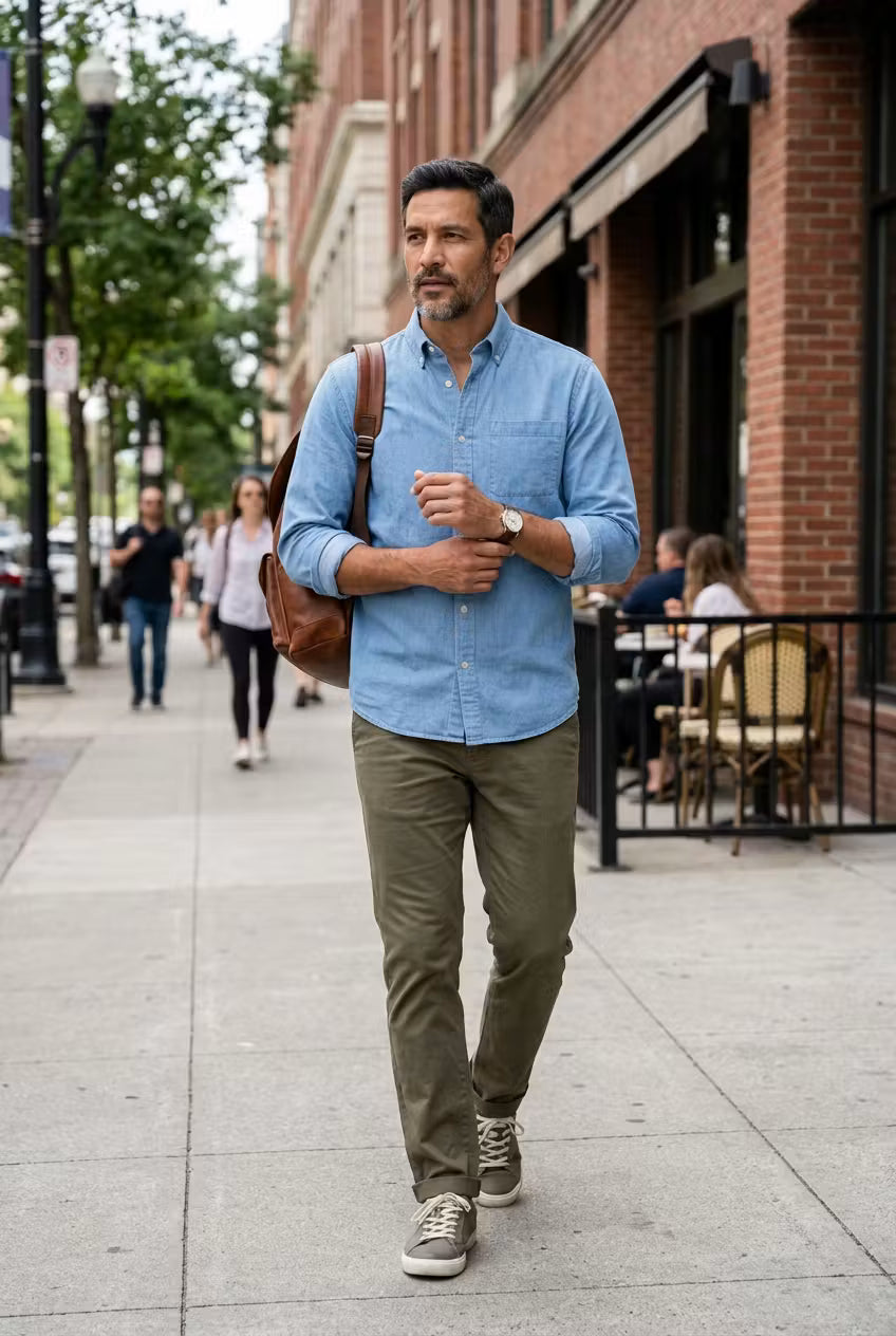 Men's Chambray Shirt with Relaxed Fit