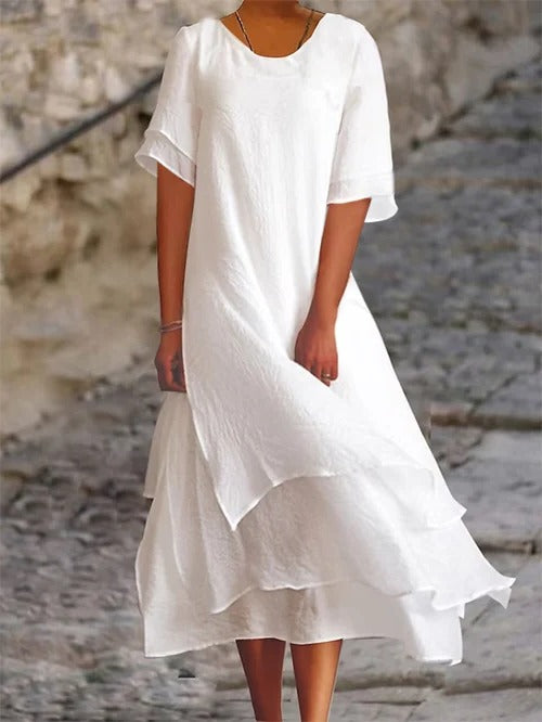 Double Layer Cotton and Linen Midi Dress