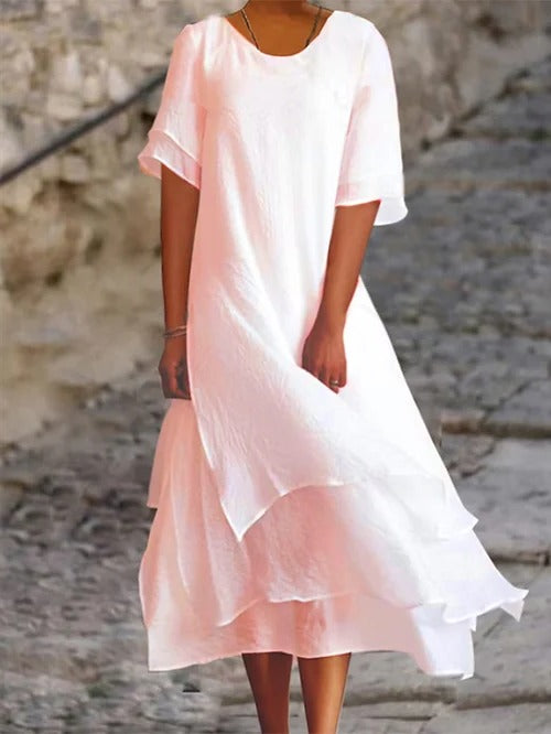 Double Layer Cotton and Linen Midi Dress