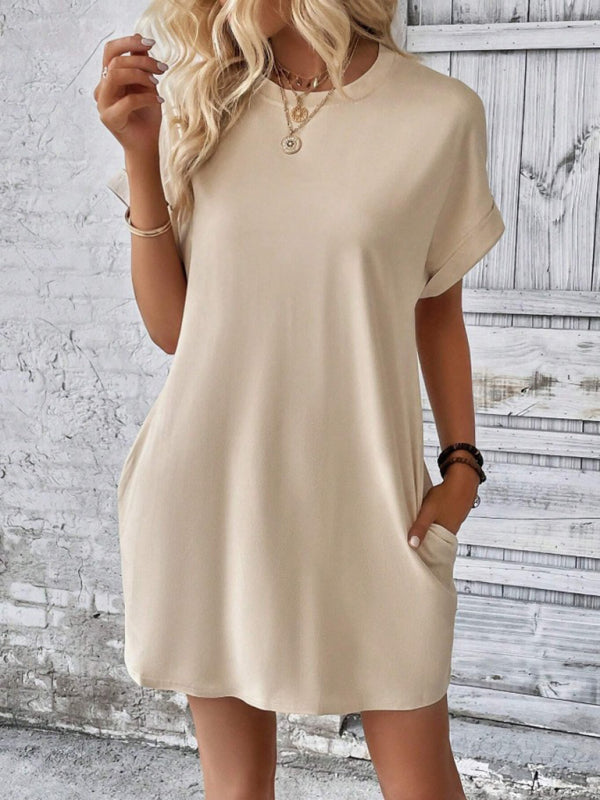 Aspen - Loose Fit Pocket Dress with Round Neck and Short Sleeves