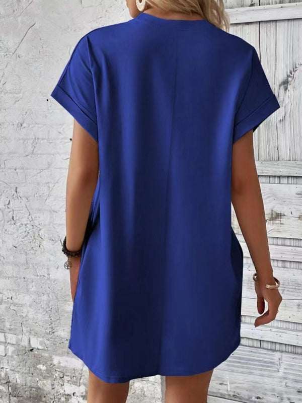 Aspen - Loose Fit Pocket Dress with Round Neck and Short Sleeves