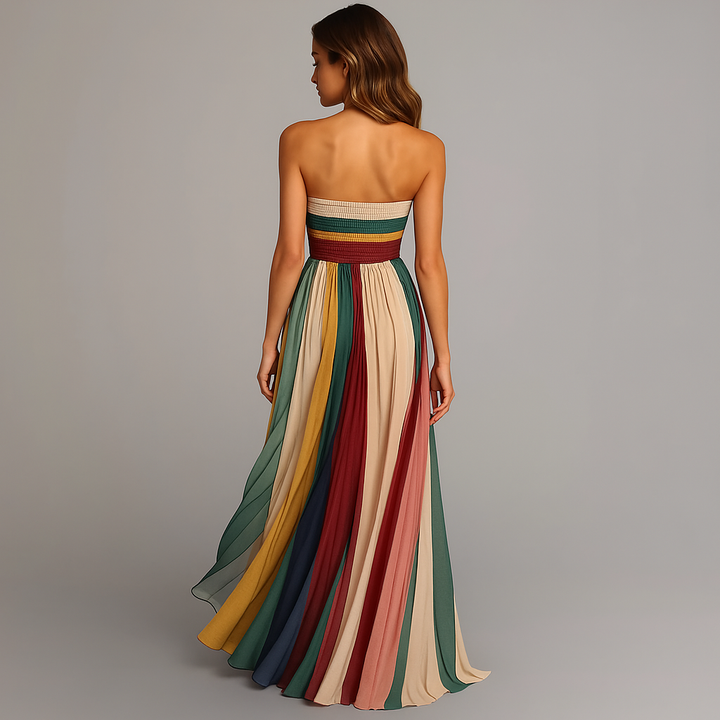 Judith - Women's Strapless Pleated Maxi Dress