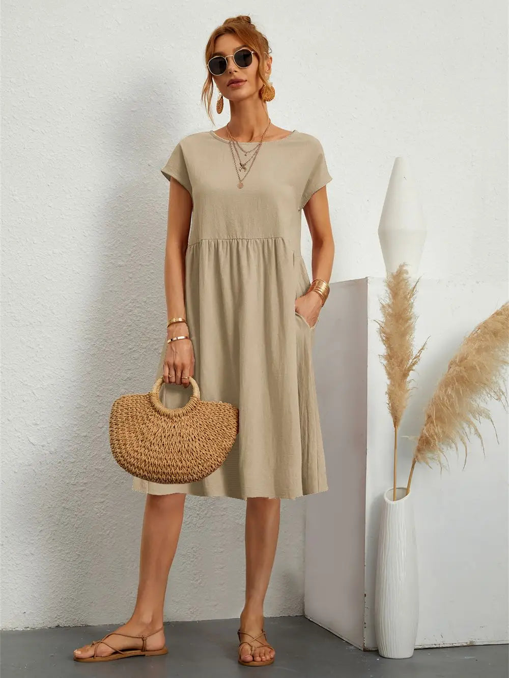 Minimalist Short Sleeve Dress with Functional Pockets