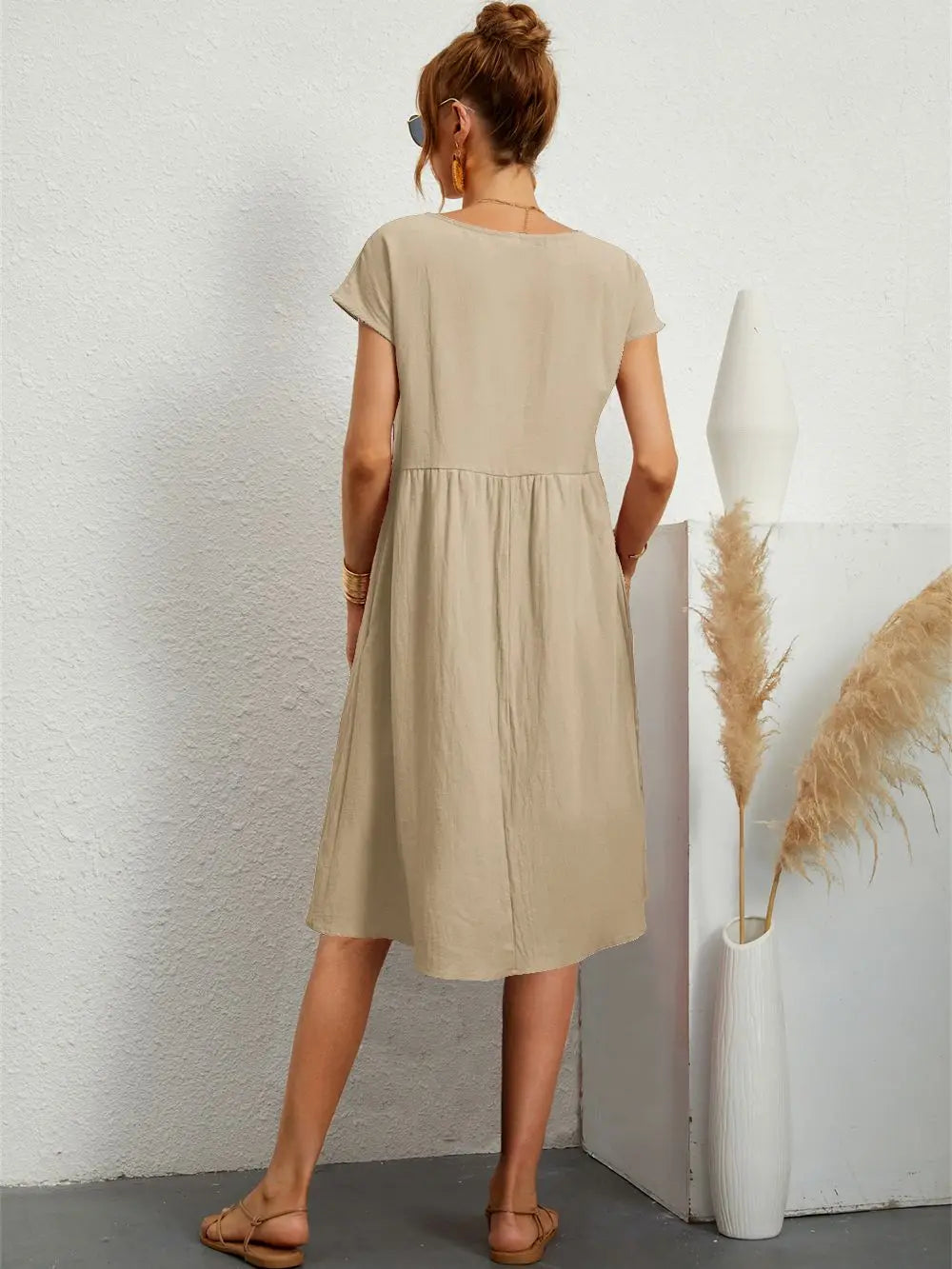 Minimalist Short Sleeve Dress with Functional Pockets