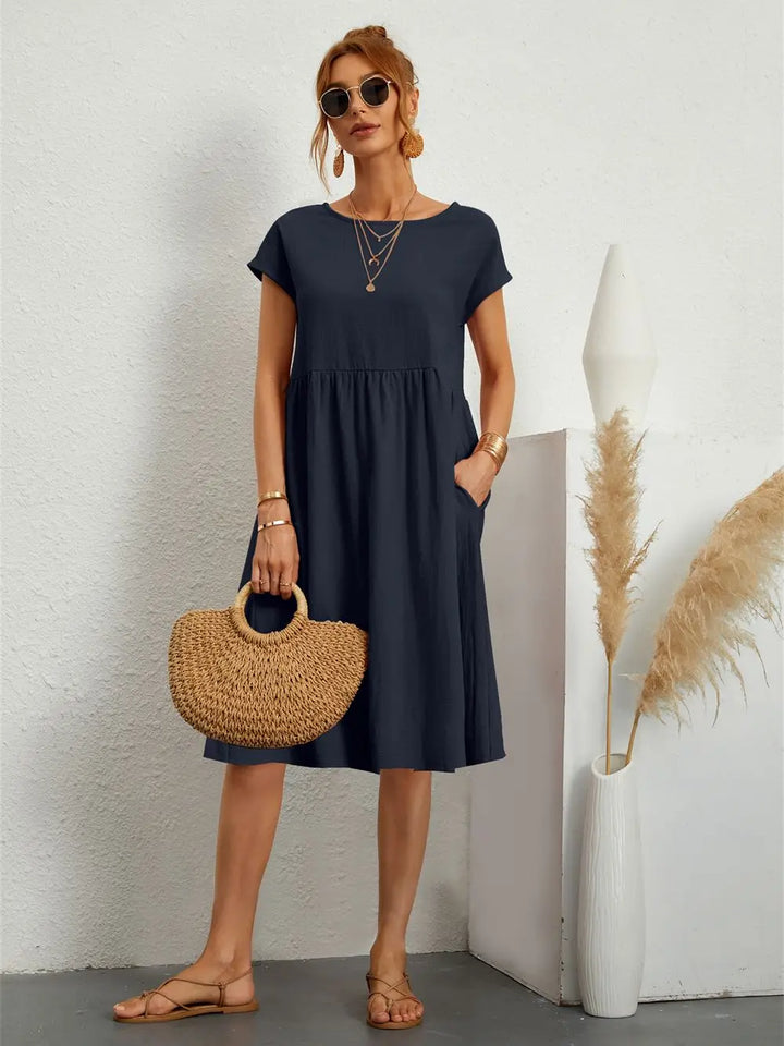 Minimalist Short Sleeve Dress with Functional Pockets