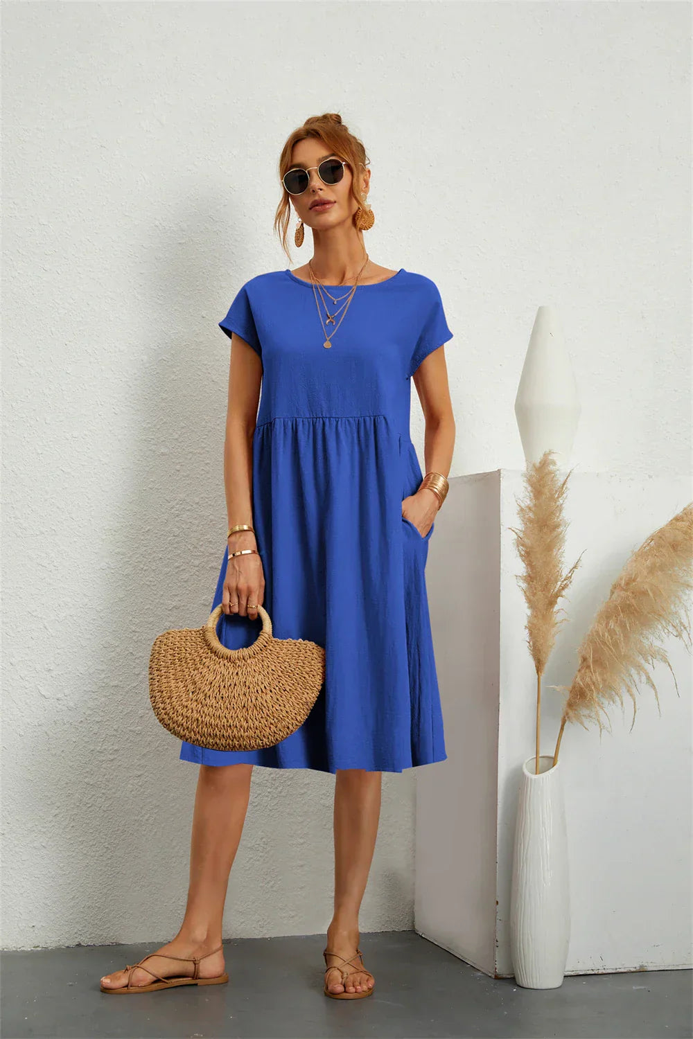 Minimalist Short Sleeve Dress with Functional Pockets