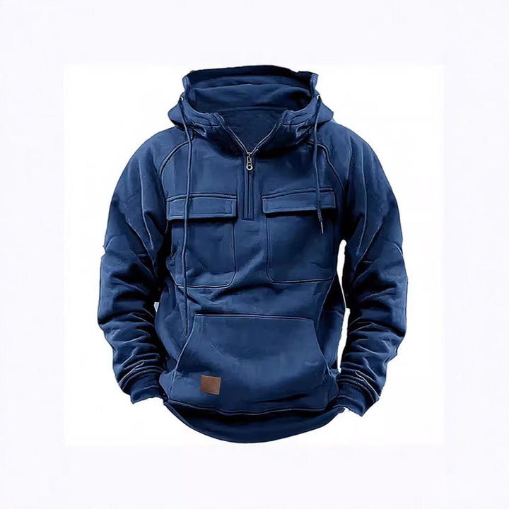 Men's Hoodie – Relaxed Fit – Half Zip – Chest Pockets – Soft Cotton Fleece