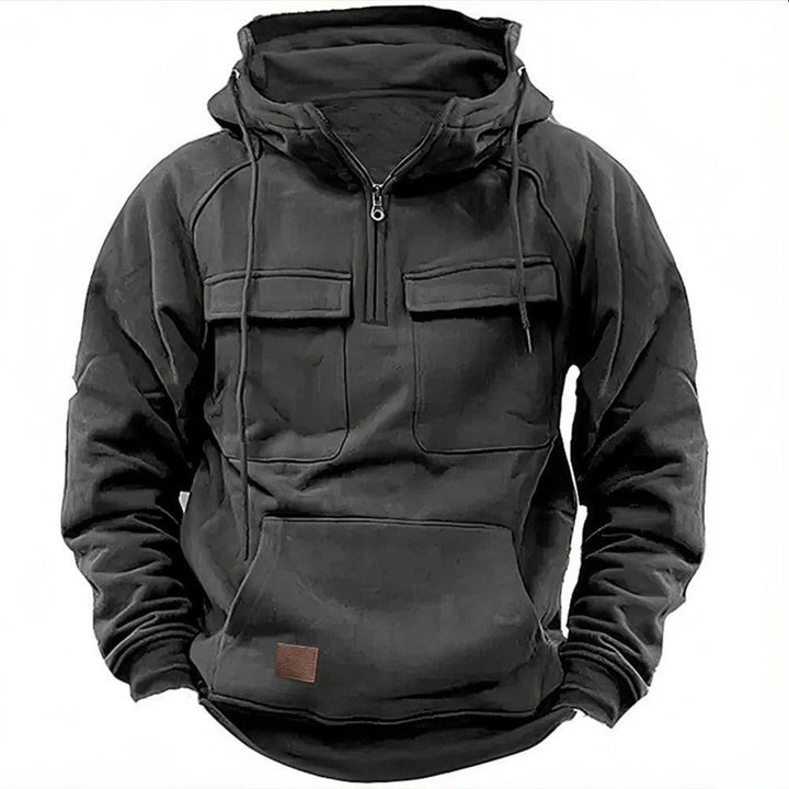Men's Hoodie – Relaxed Fit – Half Zip – Chest Pockets – Soft Cotton Fleece