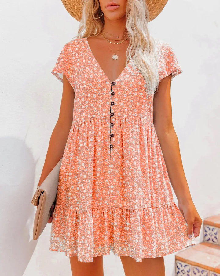 Isla - Women's Loose V-Neck Summer Dress with Buttons - photo 7