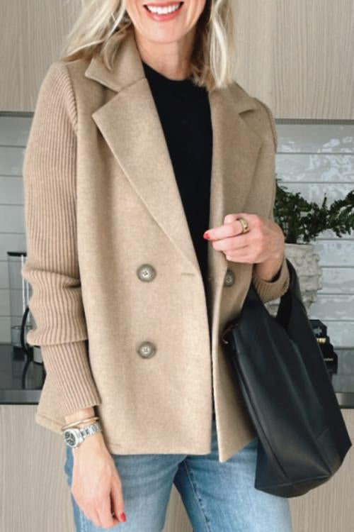 Women's Knitted Ribbed Blazer with a Button Front – Beige