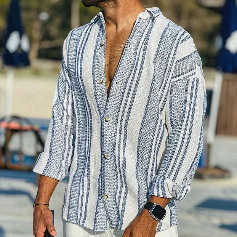 Men's Coastal Stripe Relaxed Button-Up Shirt