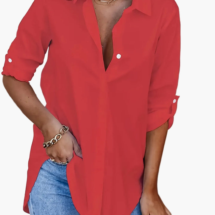 Kaja - Women's Shirt Blouse with Button Placket - Red