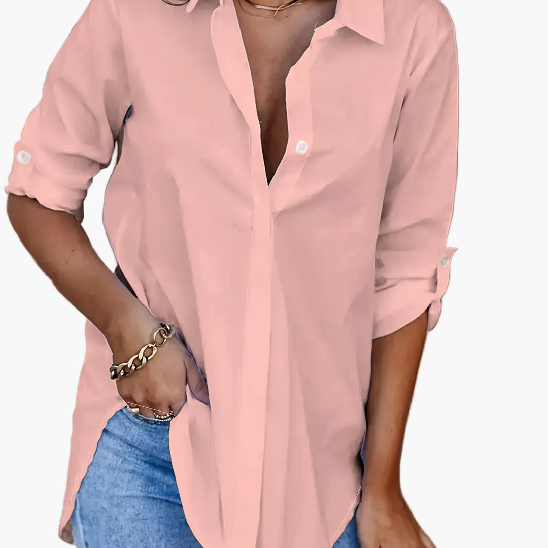 Kaja - Women's Shirt Blouse with Button Placket - Pink
