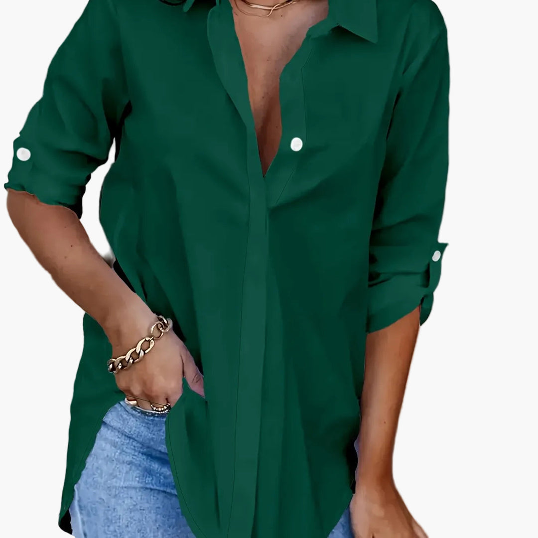 Kaja - Women's Shirt Blouse with Button Placket - Green
