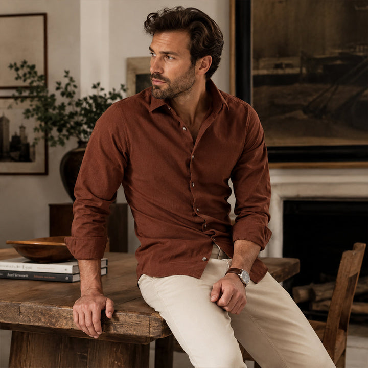 Men's Corduroy Shirt with Button Front and Collar