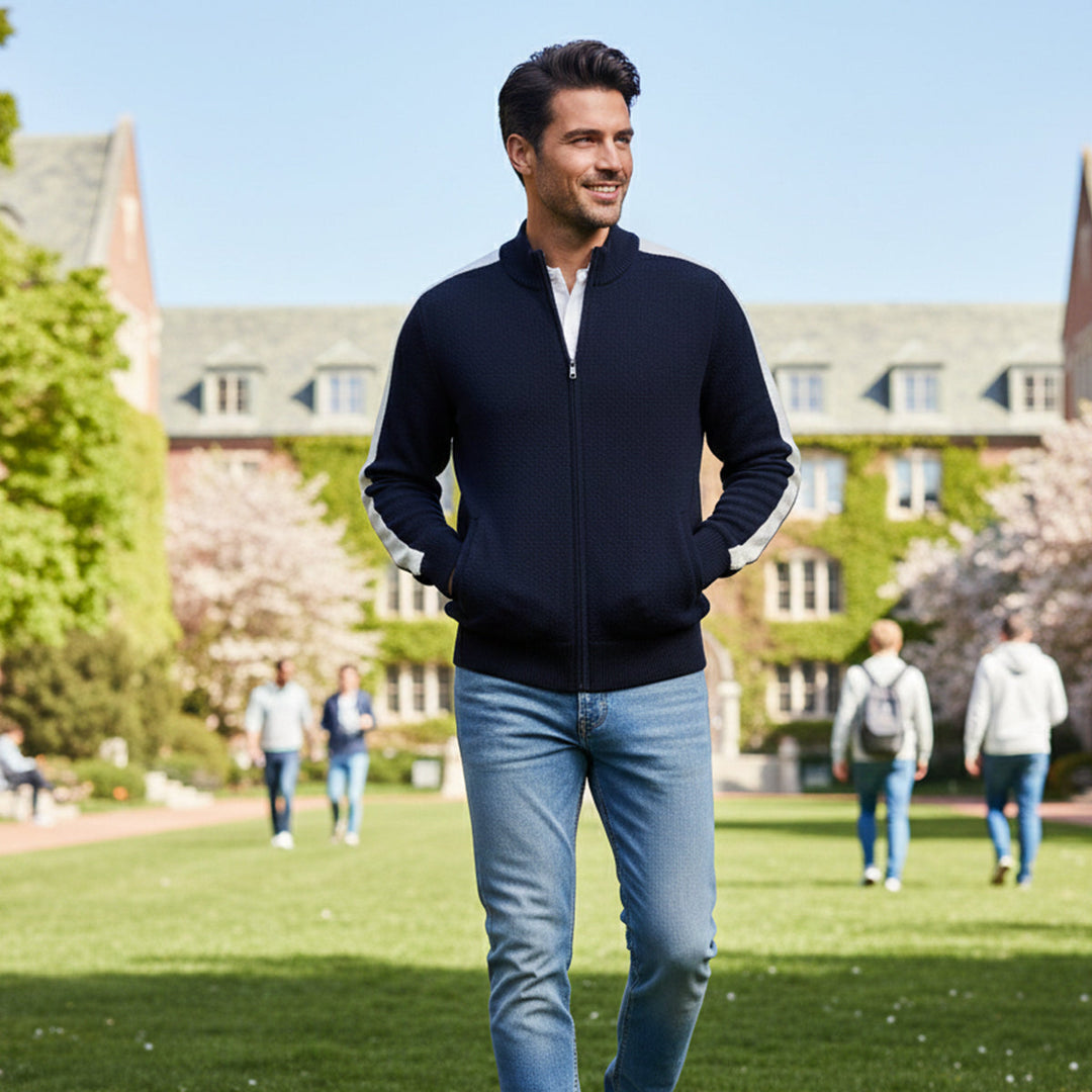 Men's Cashmere Jumper with Zip Front and Relaxed Fit