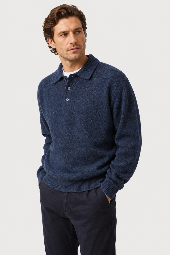 Men's Knitted Polo Jumper with a Button Front - photo 2