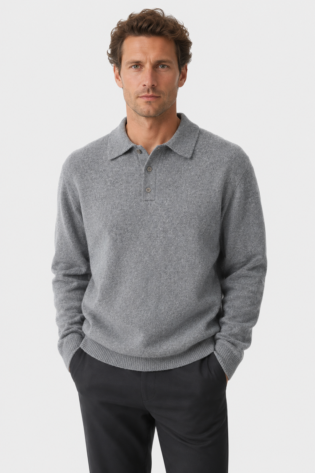 Men's Knitted Polo Jumper with a Button Front - photo 5