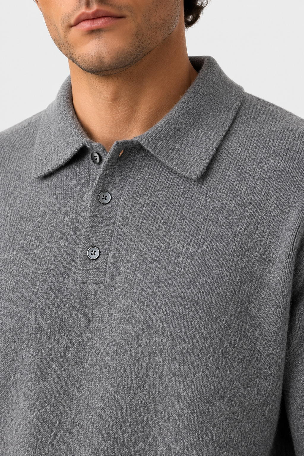 Men's Knitted Polo Jumper with a Button Front - photo 8