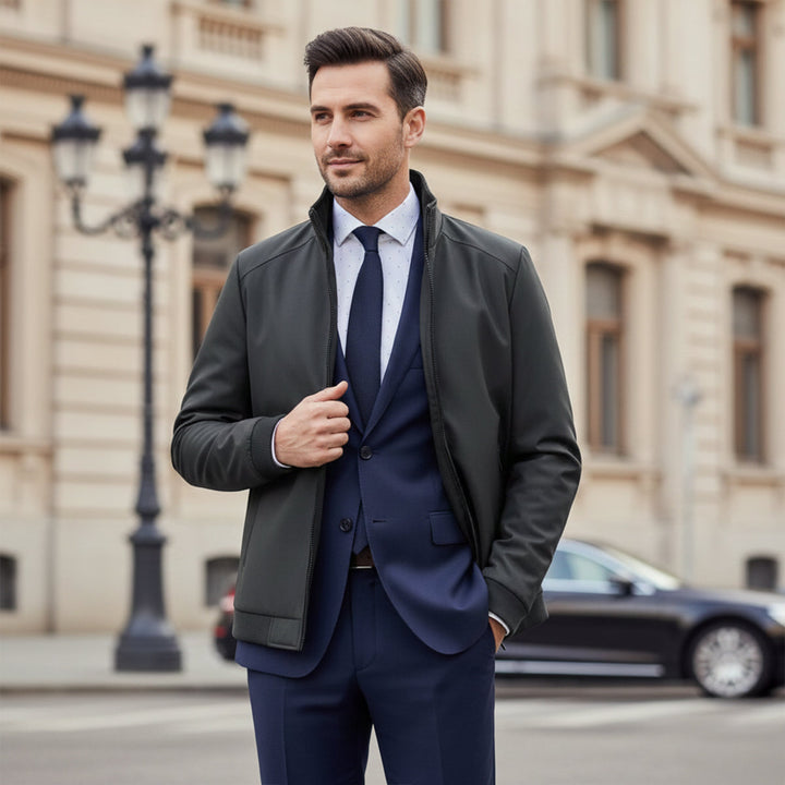 Men's Check Pattern Jacket with Zip Front and Relaxed Fit