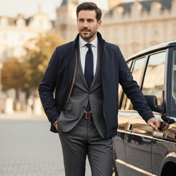 Men's Check Pattern Jacket with Zip Front and Relaxed Fit