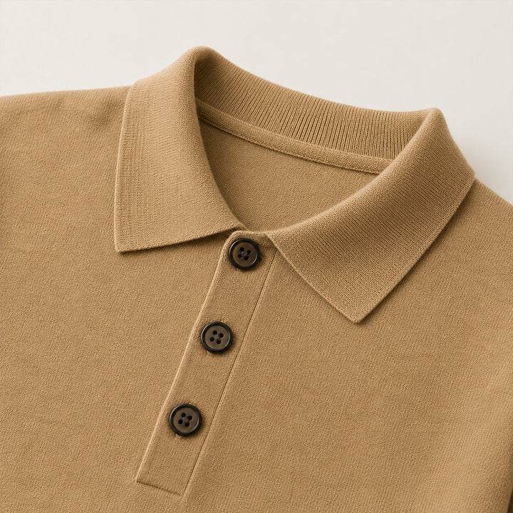 Men's Cashmere Knitted Polo Shirt with Button Front and Collar