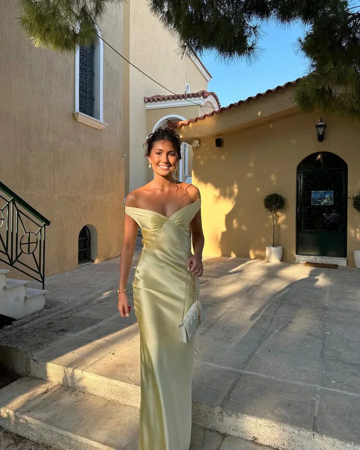 Elegant Off-Shoulder Yellow Maxi Dress