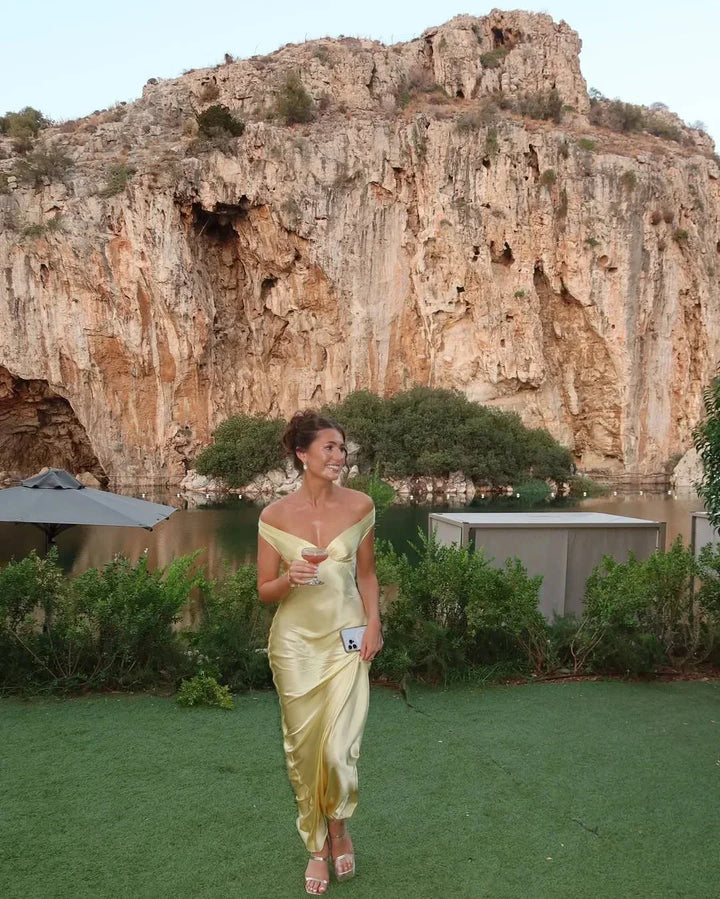Elegant Off-Shoulder Yellow Maxi Dress