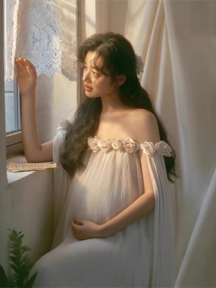 Mackenzie - Abito premaman da servizio fotografico con rose 3D