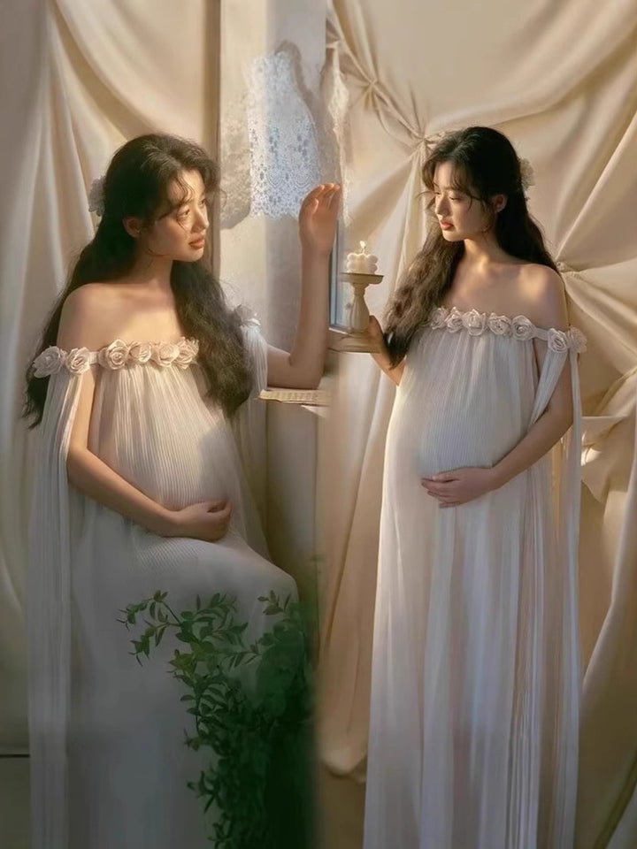 Mackenzie - Abito premaman da servizio fotografico con rose 3D