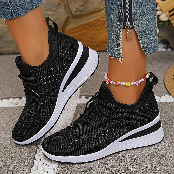Mayrie - Women's Orthopedic Wedge Trainers with Sparkle Finish - Black