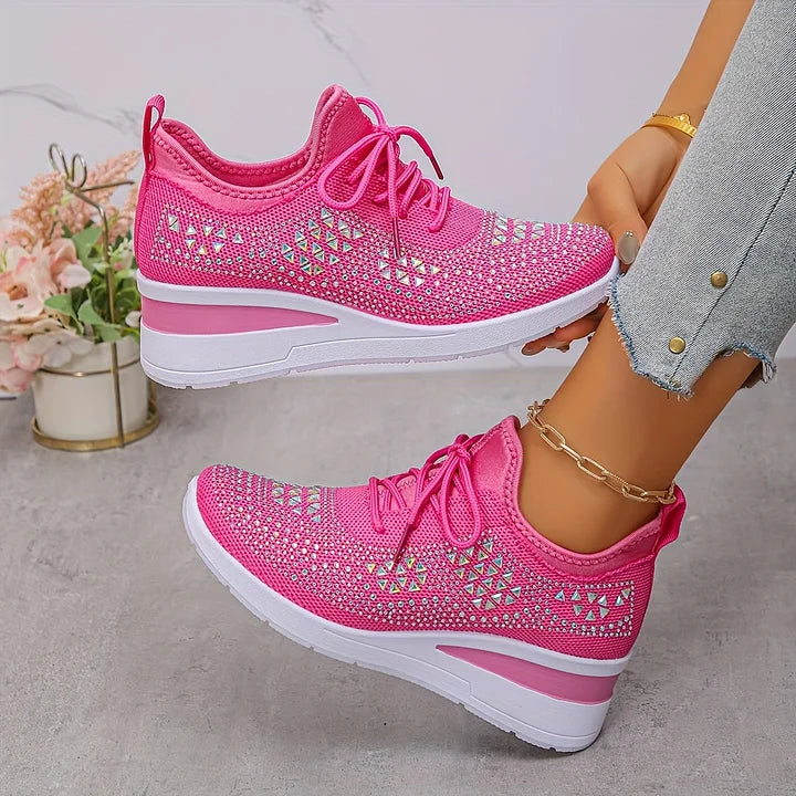 Mayrie - Women's Orthopedic Wedge Trainers with Sparkle Finish