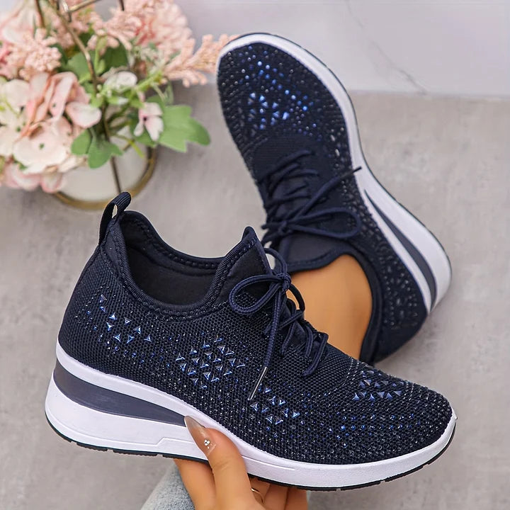 Mayrie - Women's Orthopedic Wedge Trainers with Sparkle Finish - Navy