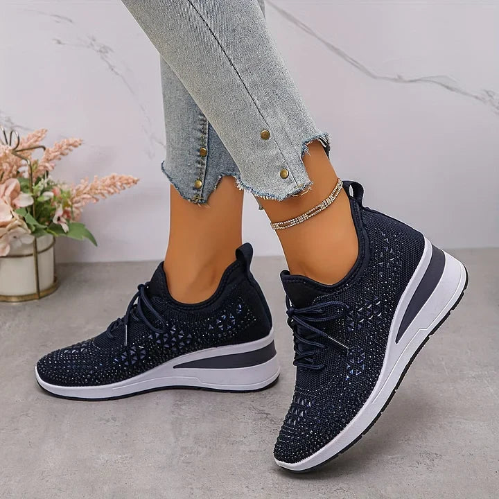 Mayrie - Women's Orthopedic Wedge Trainers with Sparkle Finish