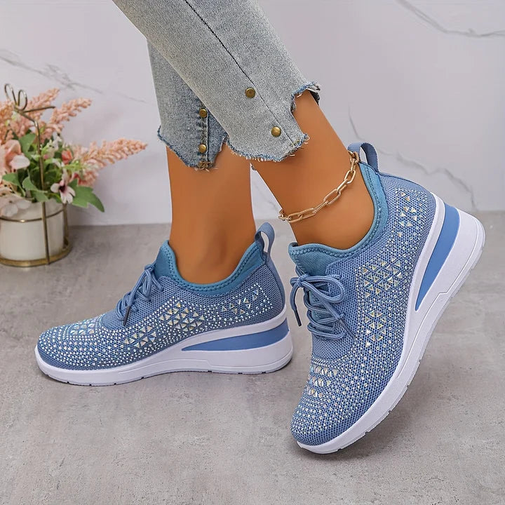 Mayrie - Women's Orthopedic Wedge Trainers with Sparkle Finish - Blue
