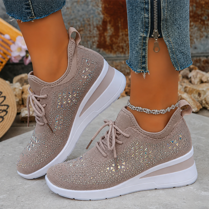 Mayrie - Women's Orthopedic Wedge Trainers with Sparkle Finish - Pink 2