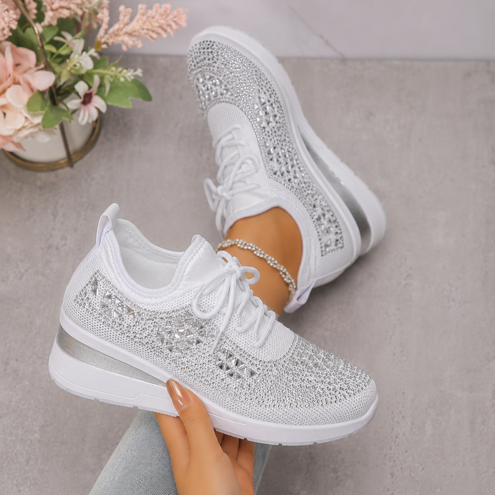 Mayrie - Women's Orthopedic Wedge Trainers with Sparkle Finish