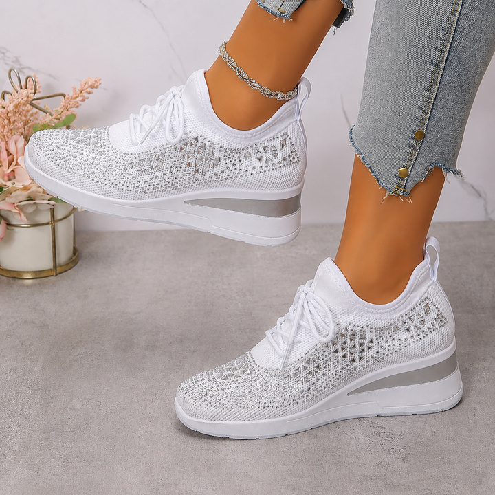 Mayrie - Women's Orthopedic Wedge Trainers with Sparkle Finish