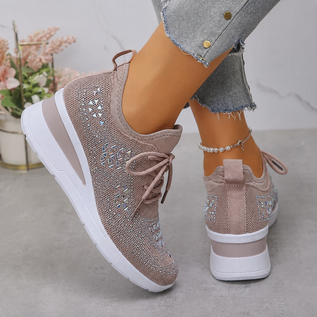 Mayrie - Women's Orthopedic Wedge Trainers with Sparkle Finish