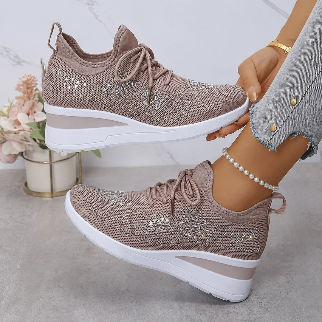 Mayrie - Women's Orthopedic Wedge Trainers with Sparkle Finish