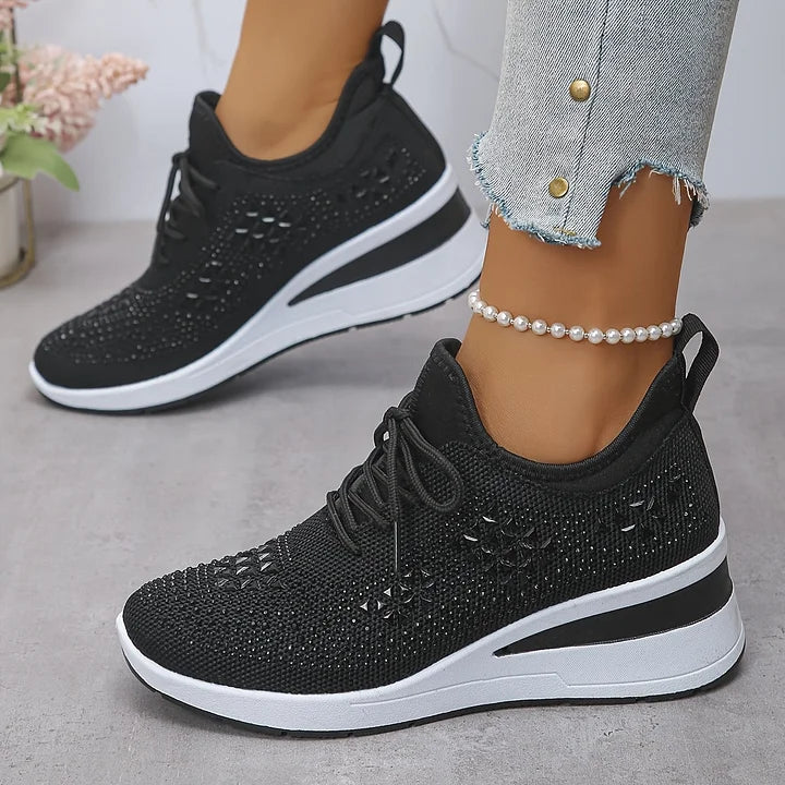 Mayrie - Women's Orthopedic Wedge Trainers with Sparkle Finish