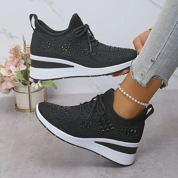 Mayrie - Women's Orthopedic Wedge Trainers with Sparkle Finish