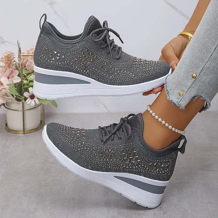 Mayrie - Women's Orthopedic Wedge Trainers with Sparkle Finish